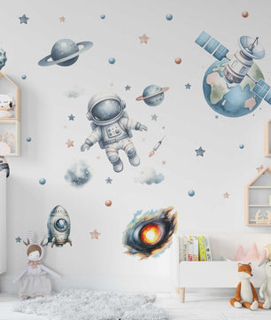 Vinilos decorativos Adhesivos infantiles de Pared  Conjunto Astronautas