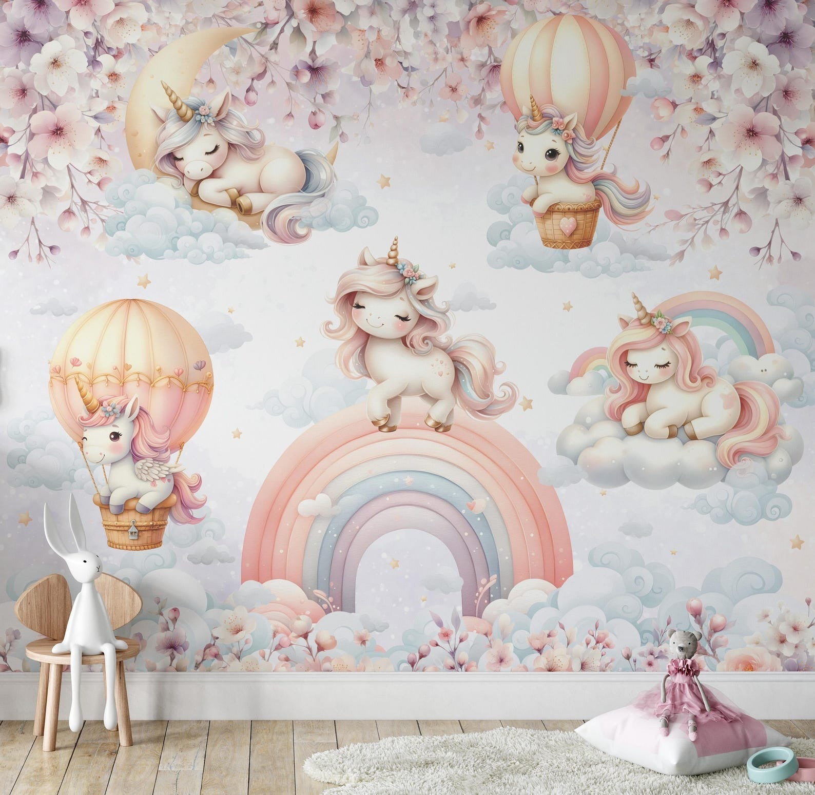 Papel para paredes Unicornios en el cielo
