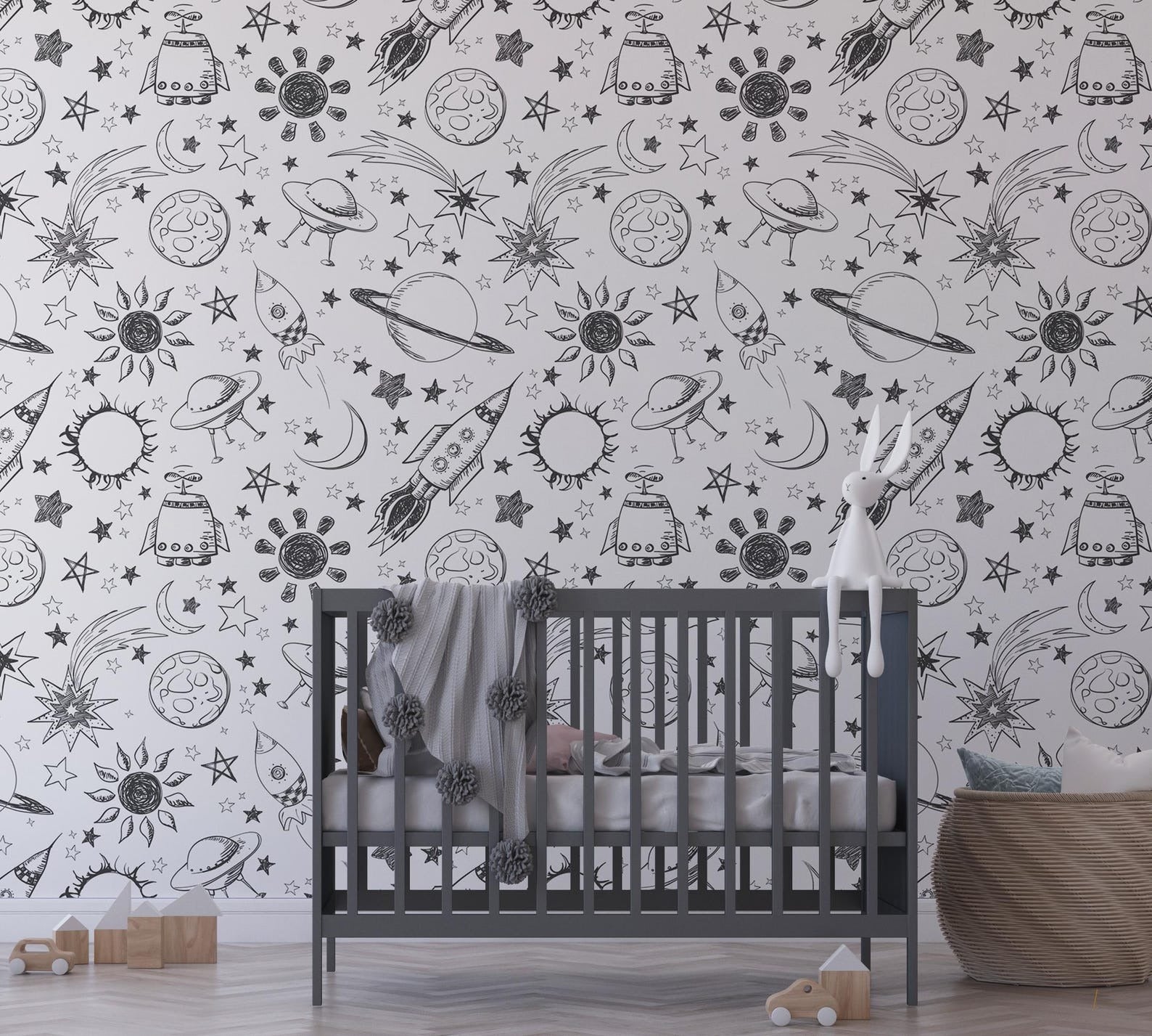 Papel para paredes astronauta Mosaico blanco y negro2
