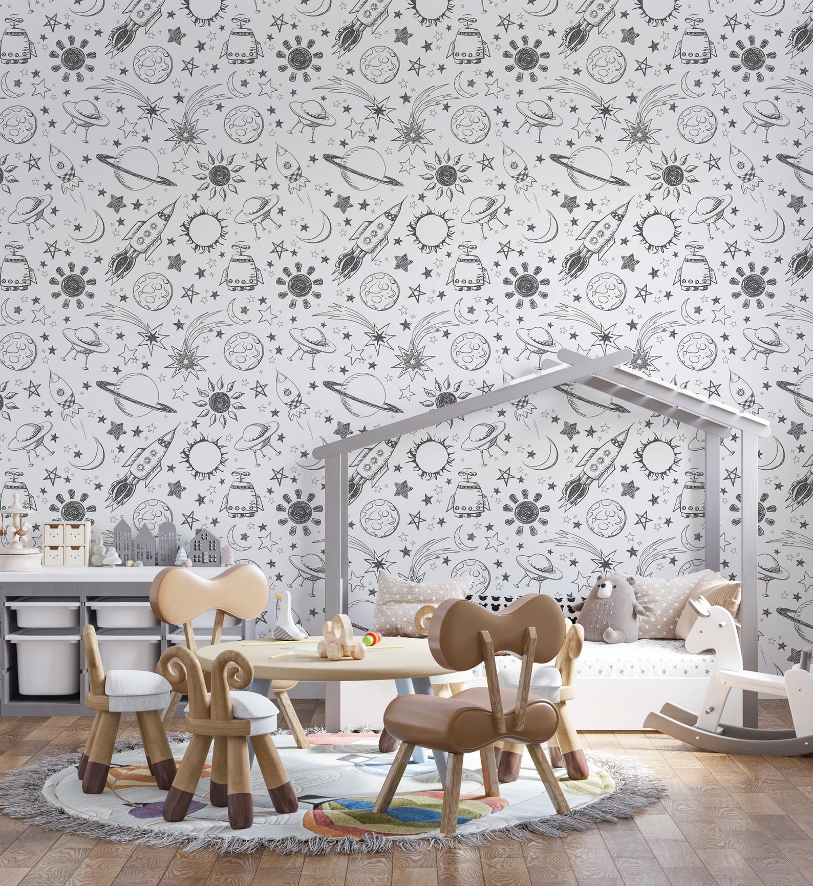 Papel para paredes astronauta Mosaico blanco y negro2