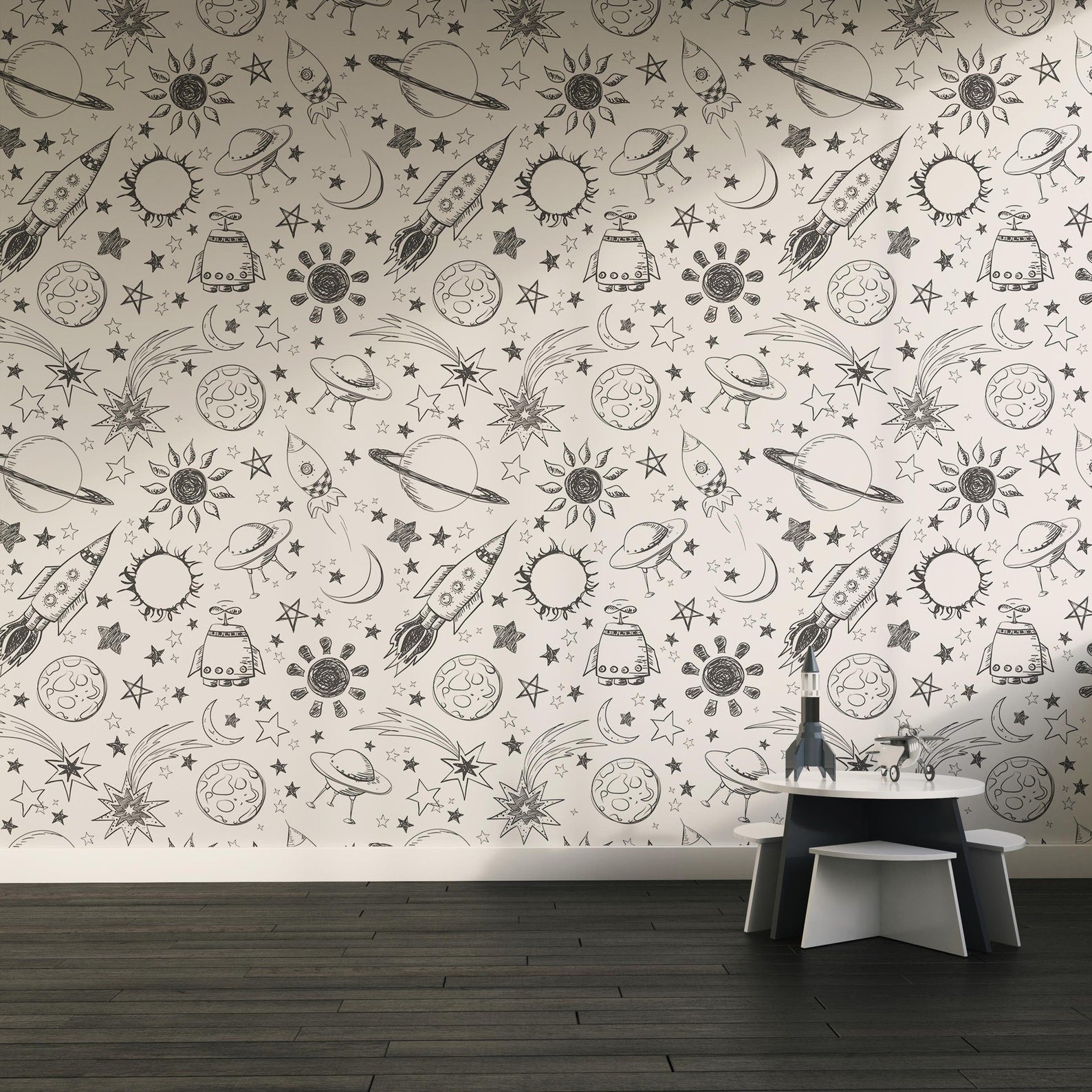 Papel para paredes astronauta Mosaico blanco y negro2