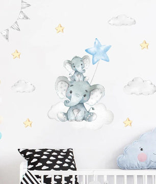 Vinilos decorativos Adhesivos infantiles de Pared Elefantes en nube con estrella