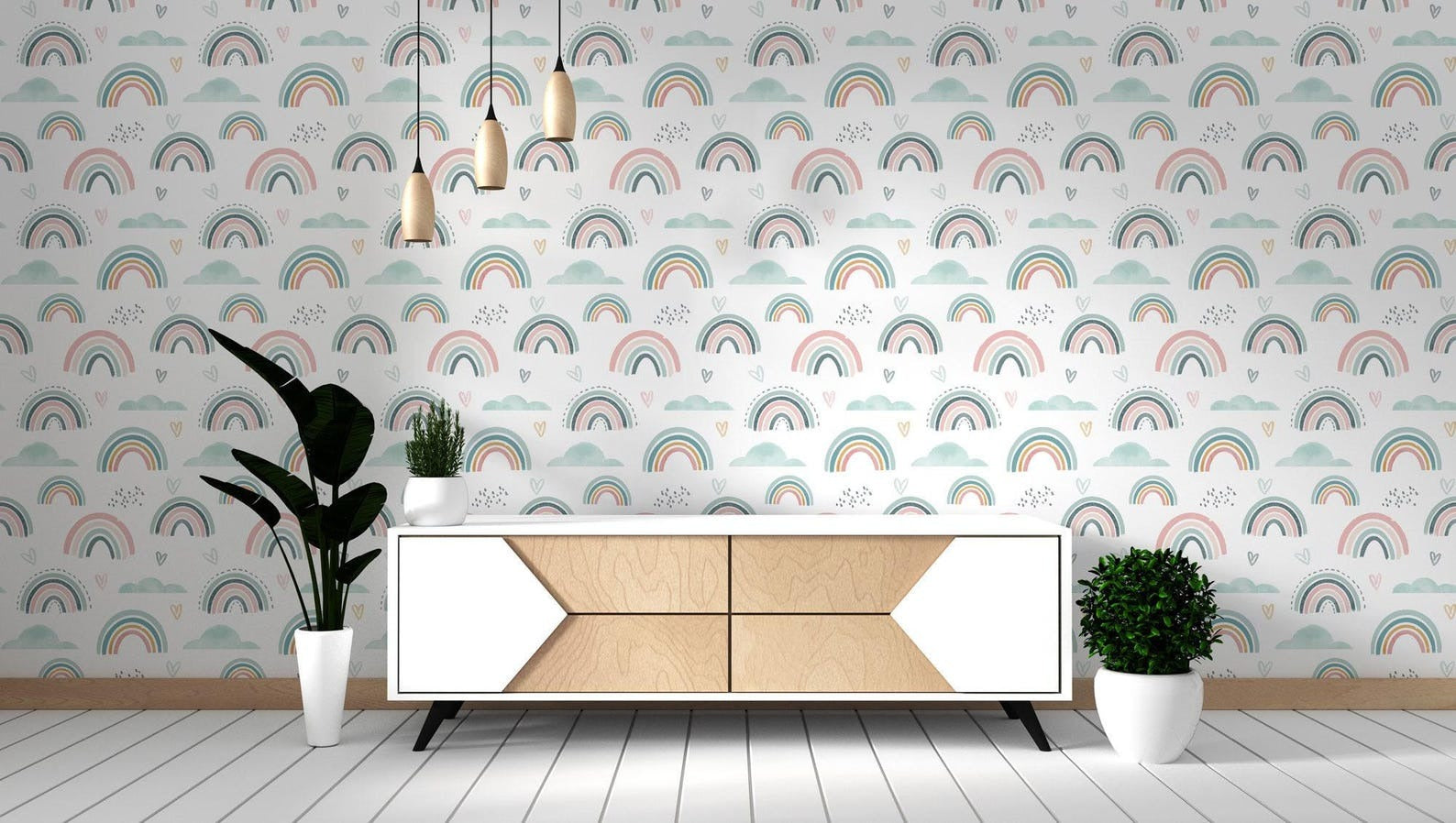 Papel para paredes mosaico Arcoiris verde menta