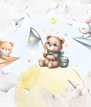 Papel para paredes Ositos en cielo con estrella y Conejo