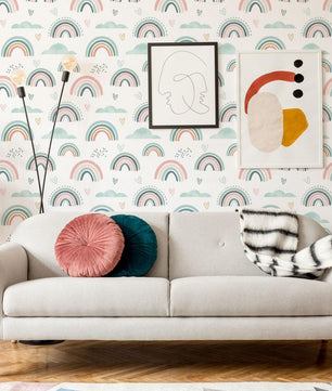 Papel para paredes mosaico Arcoiris verde menta