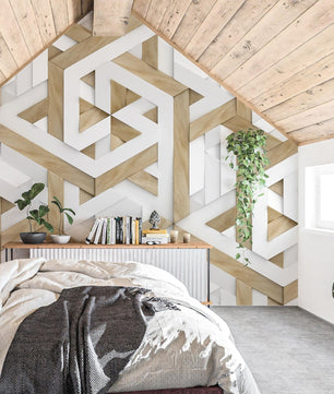 Papel para paredes MAdera 3D triangulos