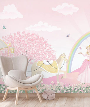 Papel para paredes Castillo Princesas y caballo
