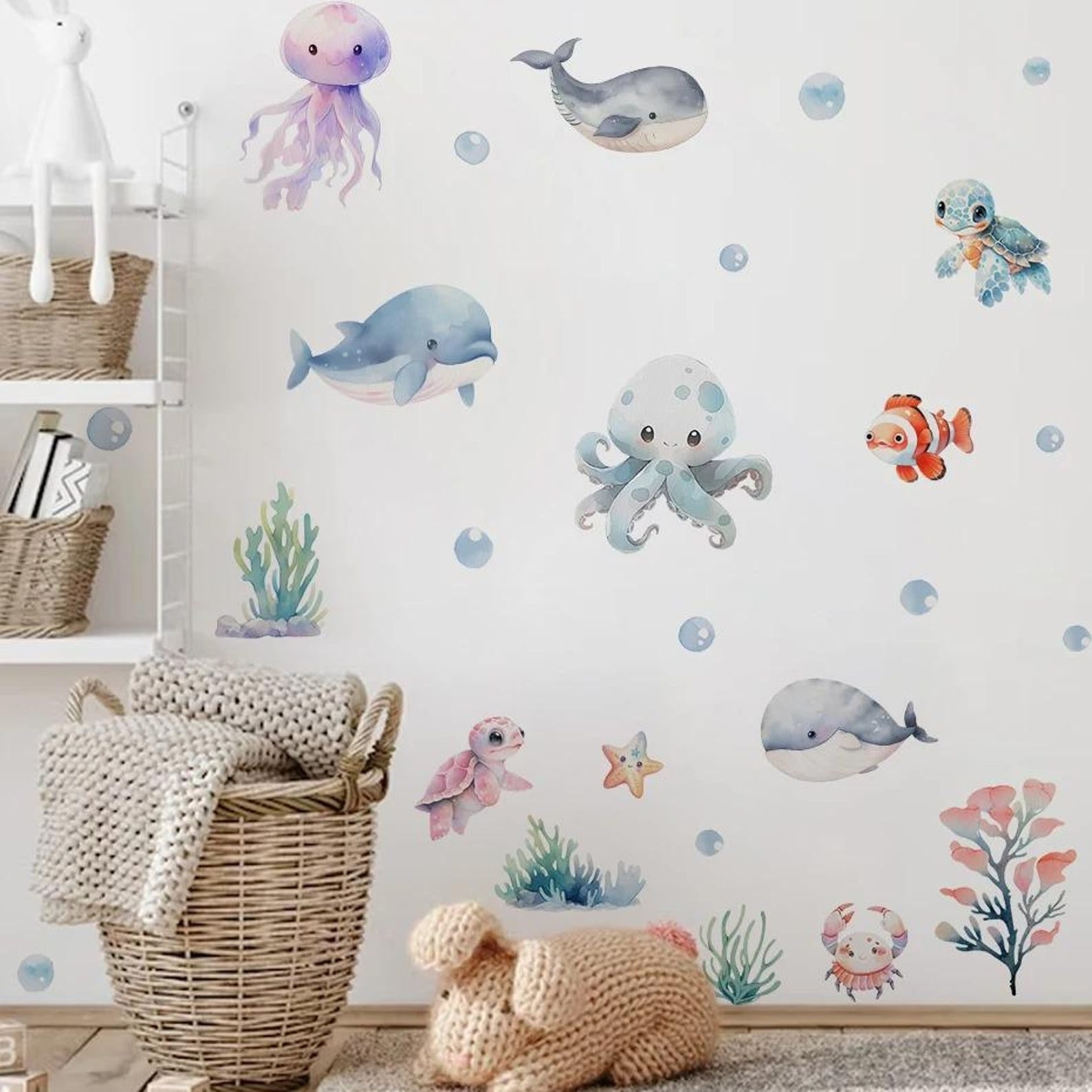 Vinilos decorativos Adhesivos infantiles de Pared animales marinos infantiles
