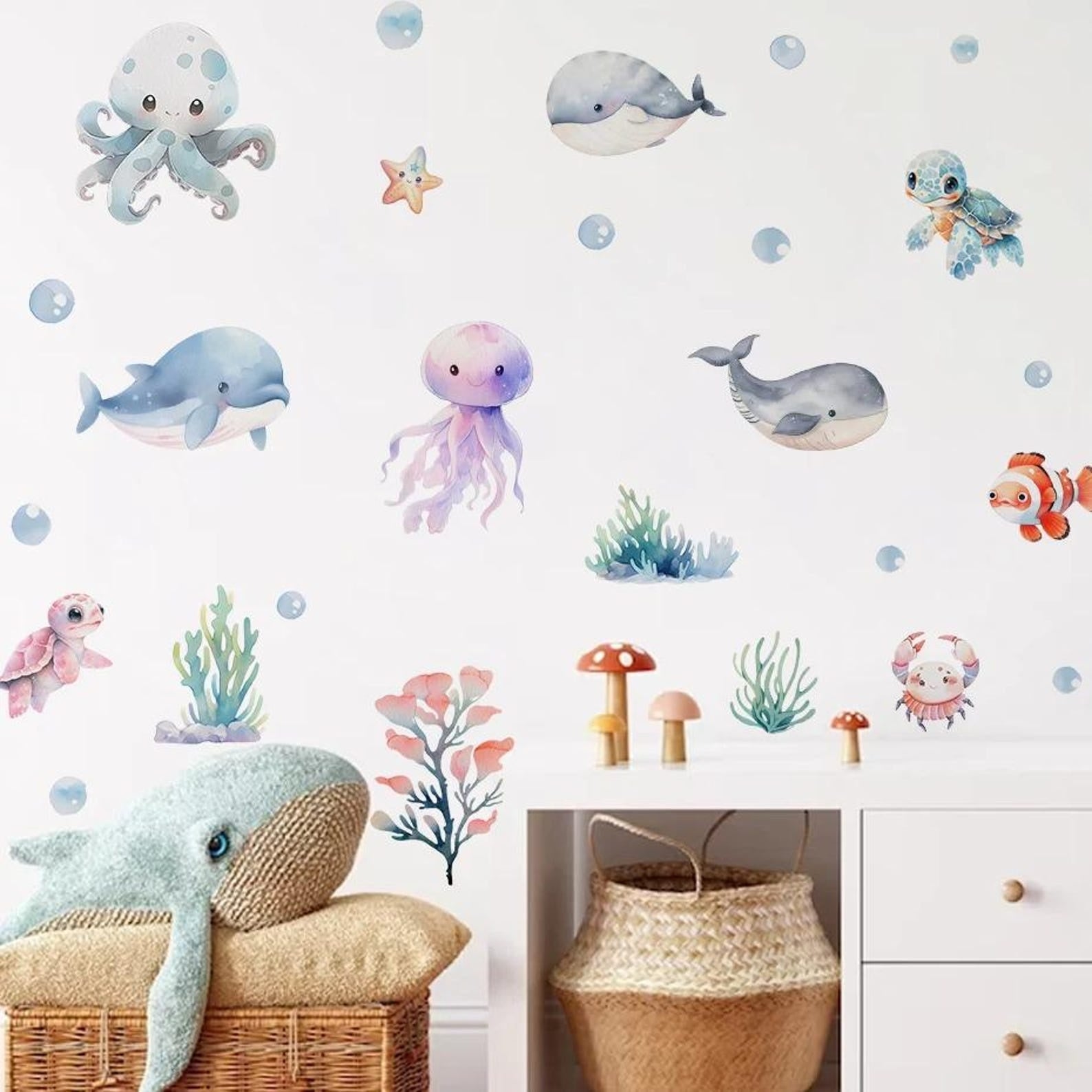 Vinilos decorativos Adhesivos infantiles de Pared animales marinos infantiles