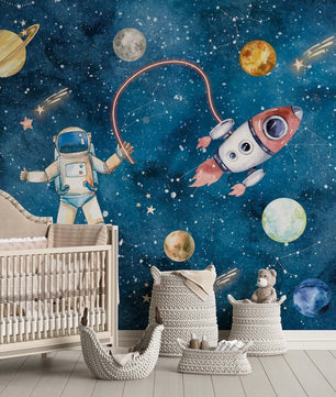 Papel para paredes astronauta espacial acuarela