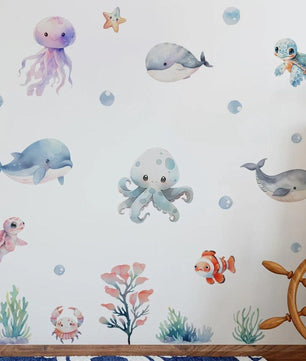 Vinilos decorativos Adhesivos infantiles de Pared animales marinos infantiles