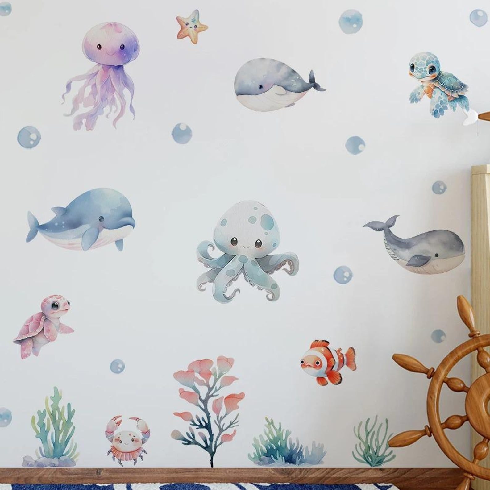 Vinilos decorativos Adhesivos infantiles de Pared animales marinos infantiles