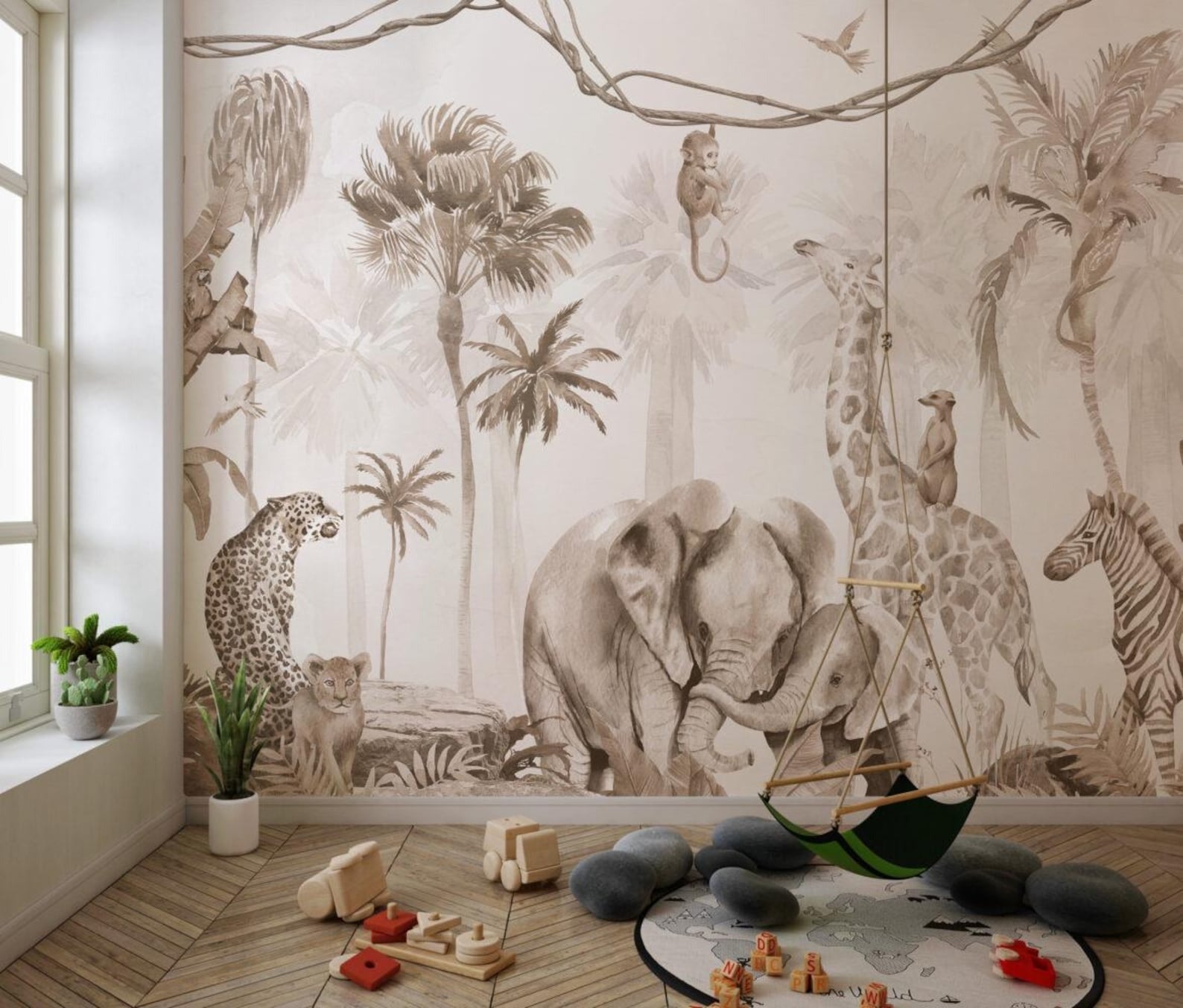 Papel para paredes Beige animales