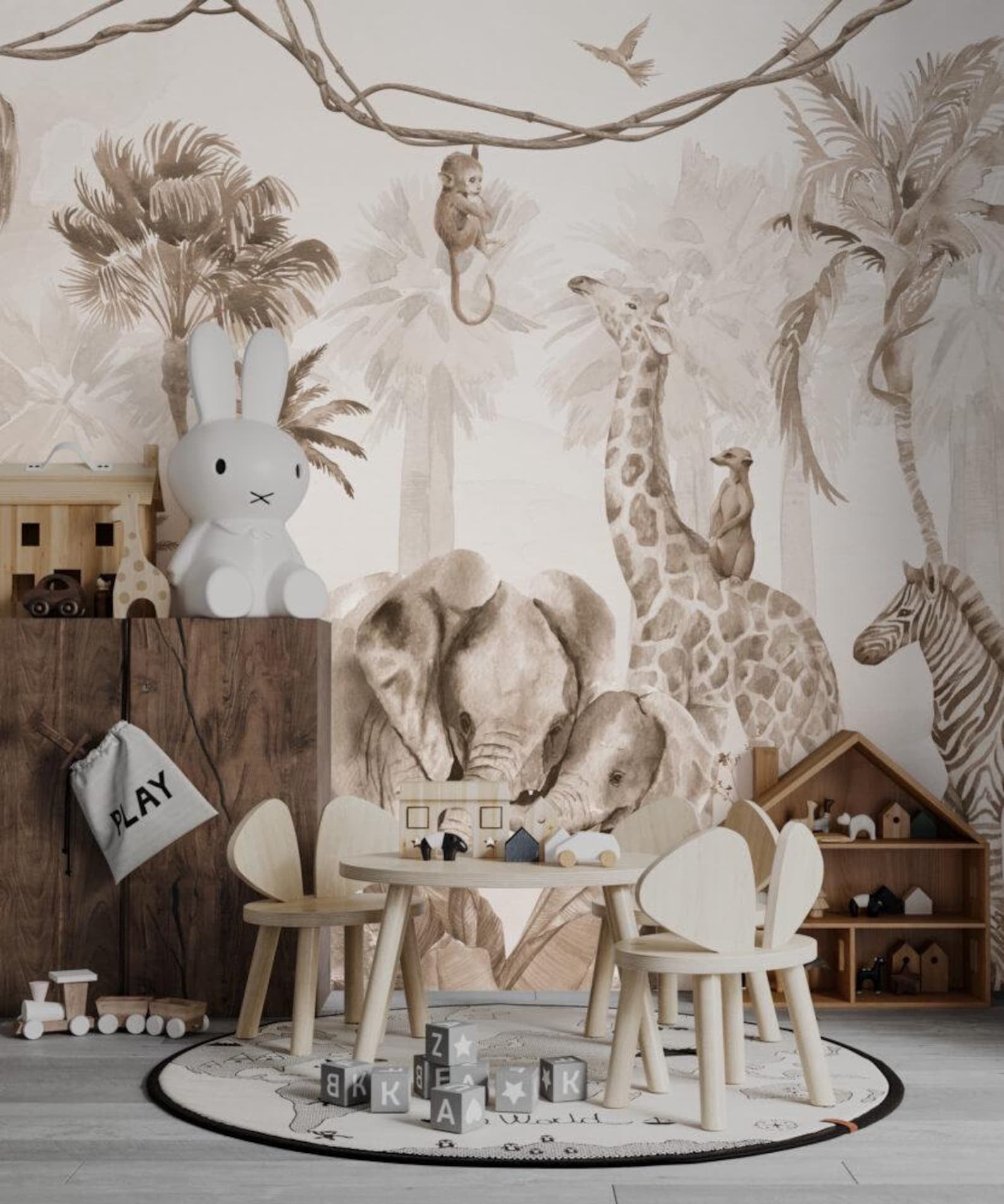 Papel para paredes Beige animales