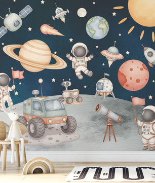 Papel para paredes astronautas conquistando la luna