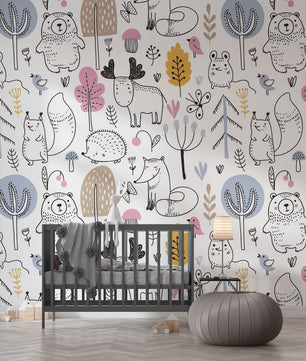 Papel para paredes mosaico Animales del Bosque Silueta