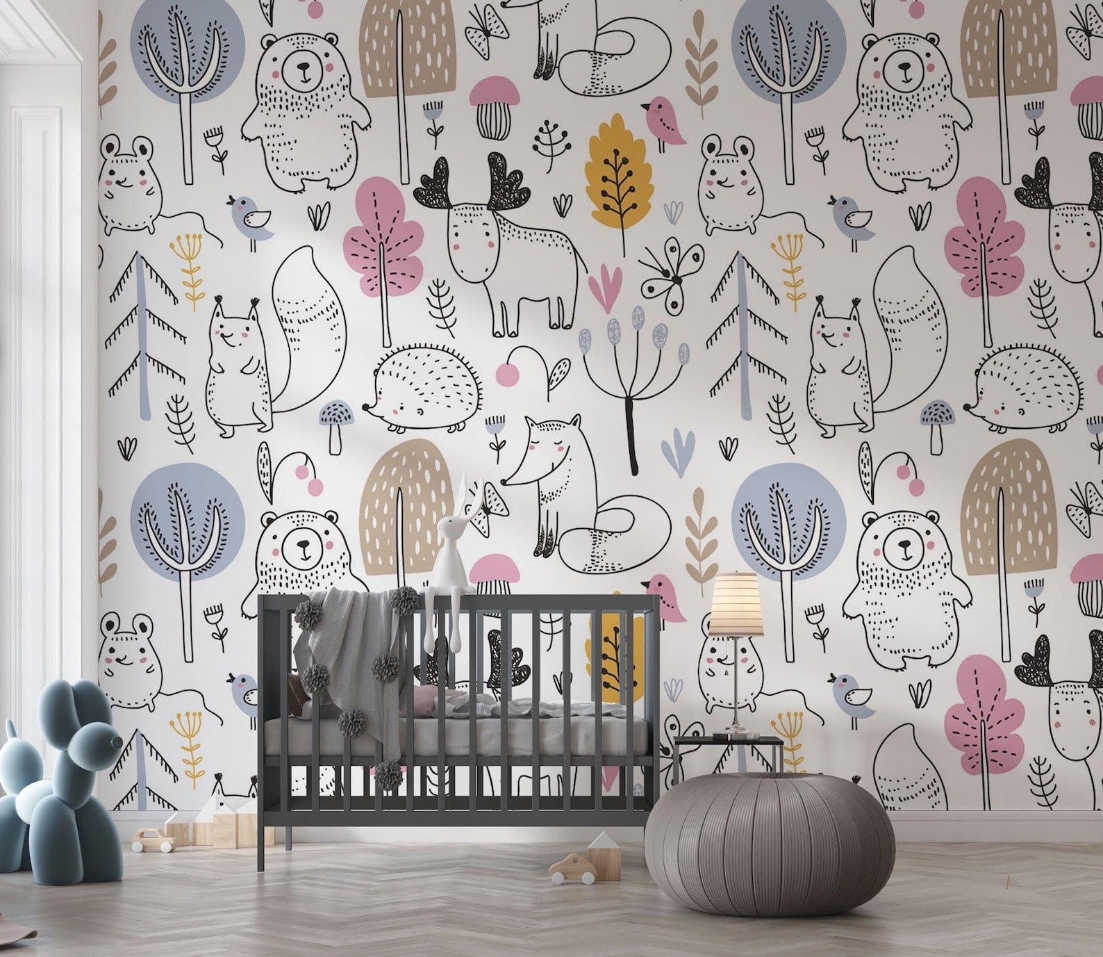 Papel para paredes mosaico Animales del Bosque Silueta