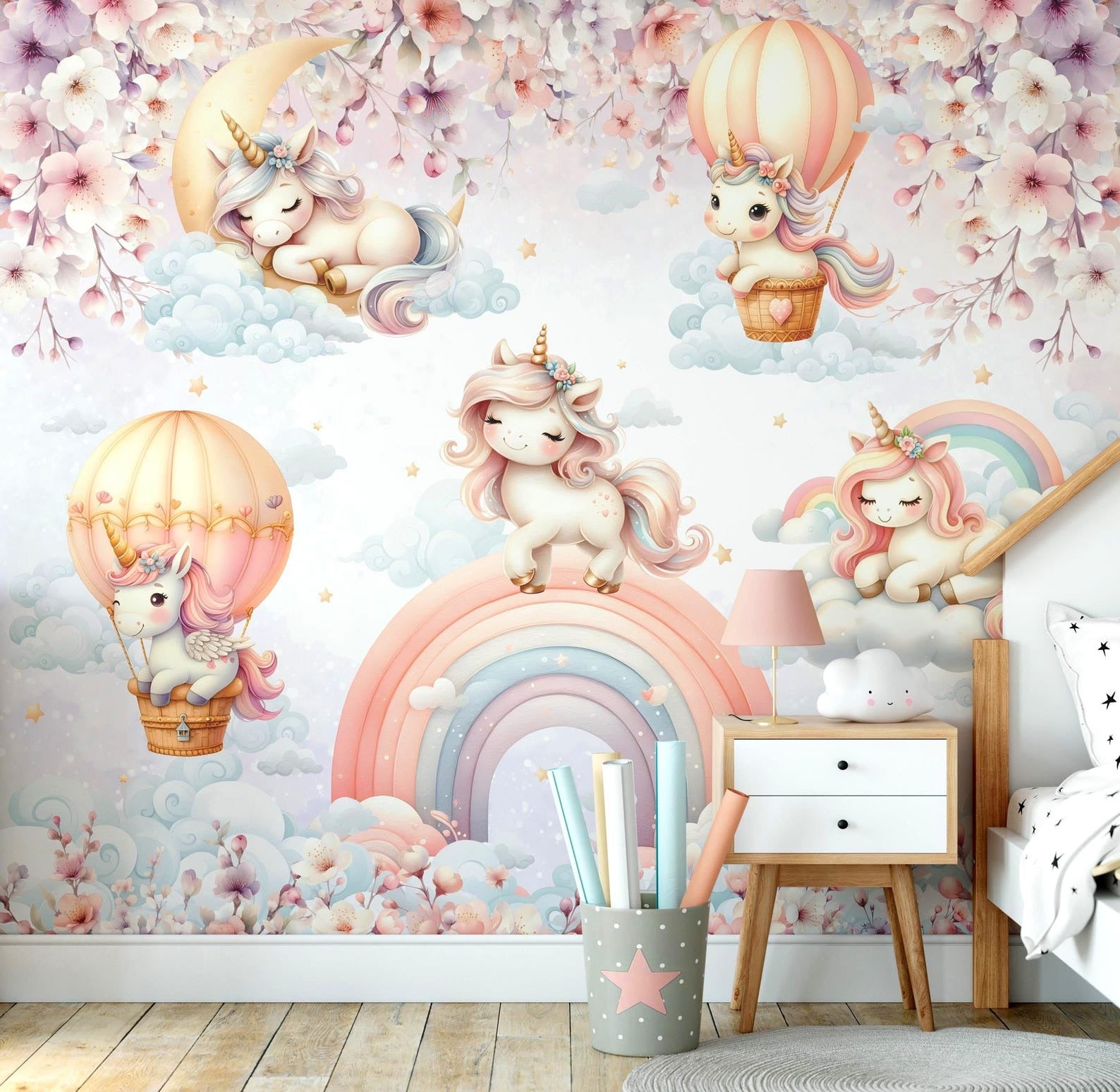 Papel para paredes Unicornios en el cielo