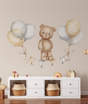 Vinilos decorativos Adhesivos infantiles de Pared de oso teddy con globos