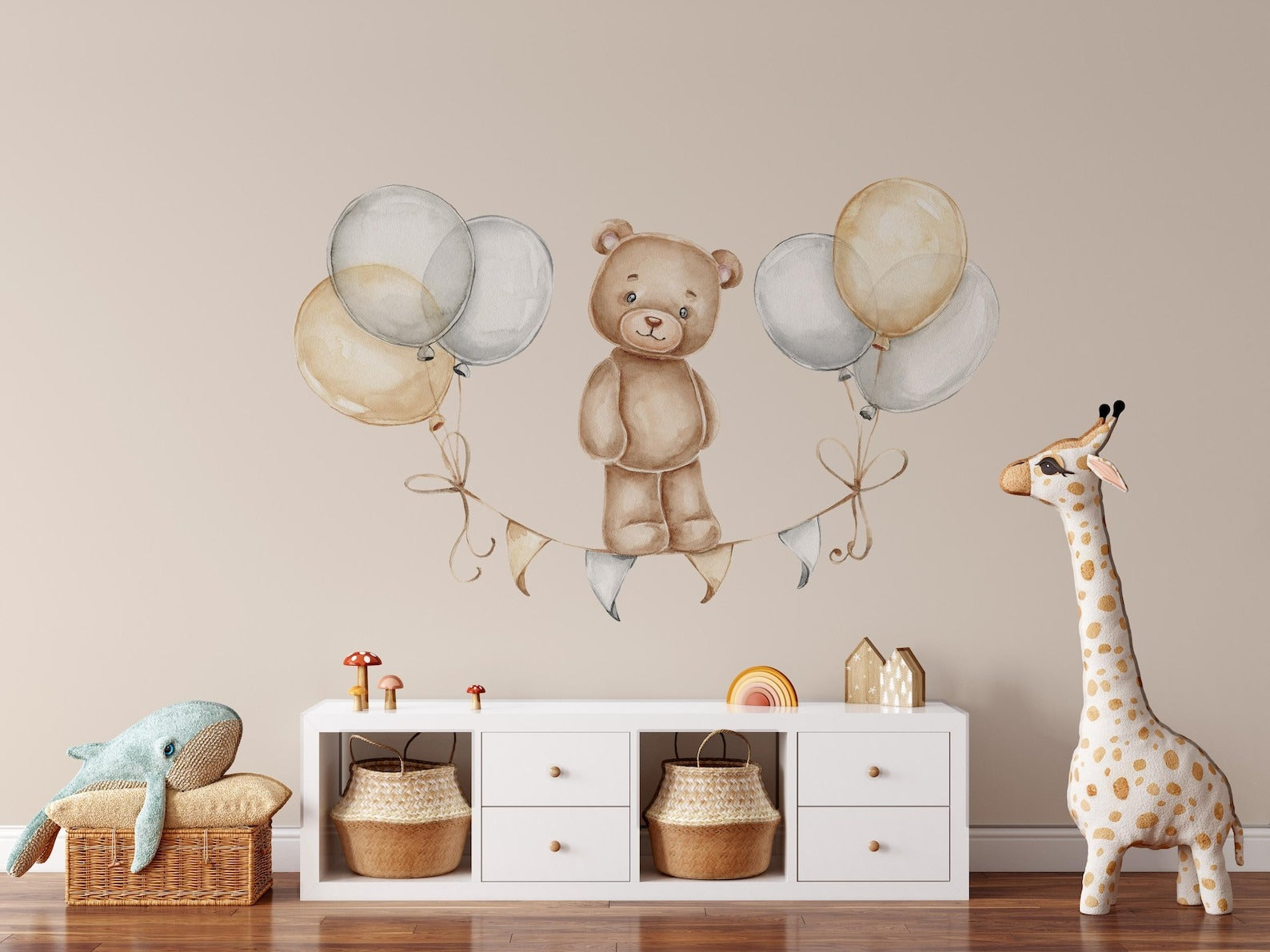 Vinilos decorativos Adhesivos infantiles de Pared de oso teddy con globos