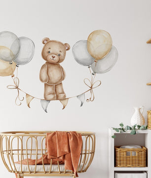 Vinilos decorativos Adhesivos infantiles de Pared de oso teddy con globos