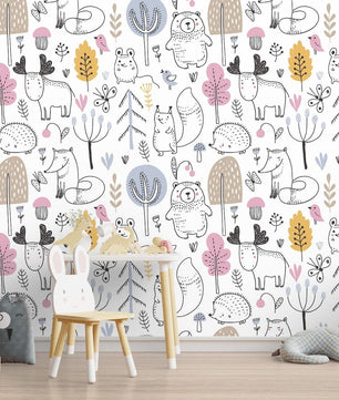 Papel para paredes mosaico Animales del Bosque Silueta