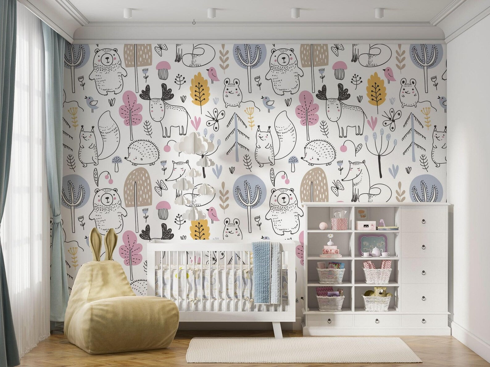 Papel para paredes mosaico Animales del Bosque Silueta