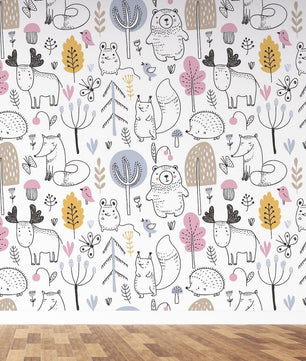 Papel para paredes mosaico Animales del Bosque Silueta