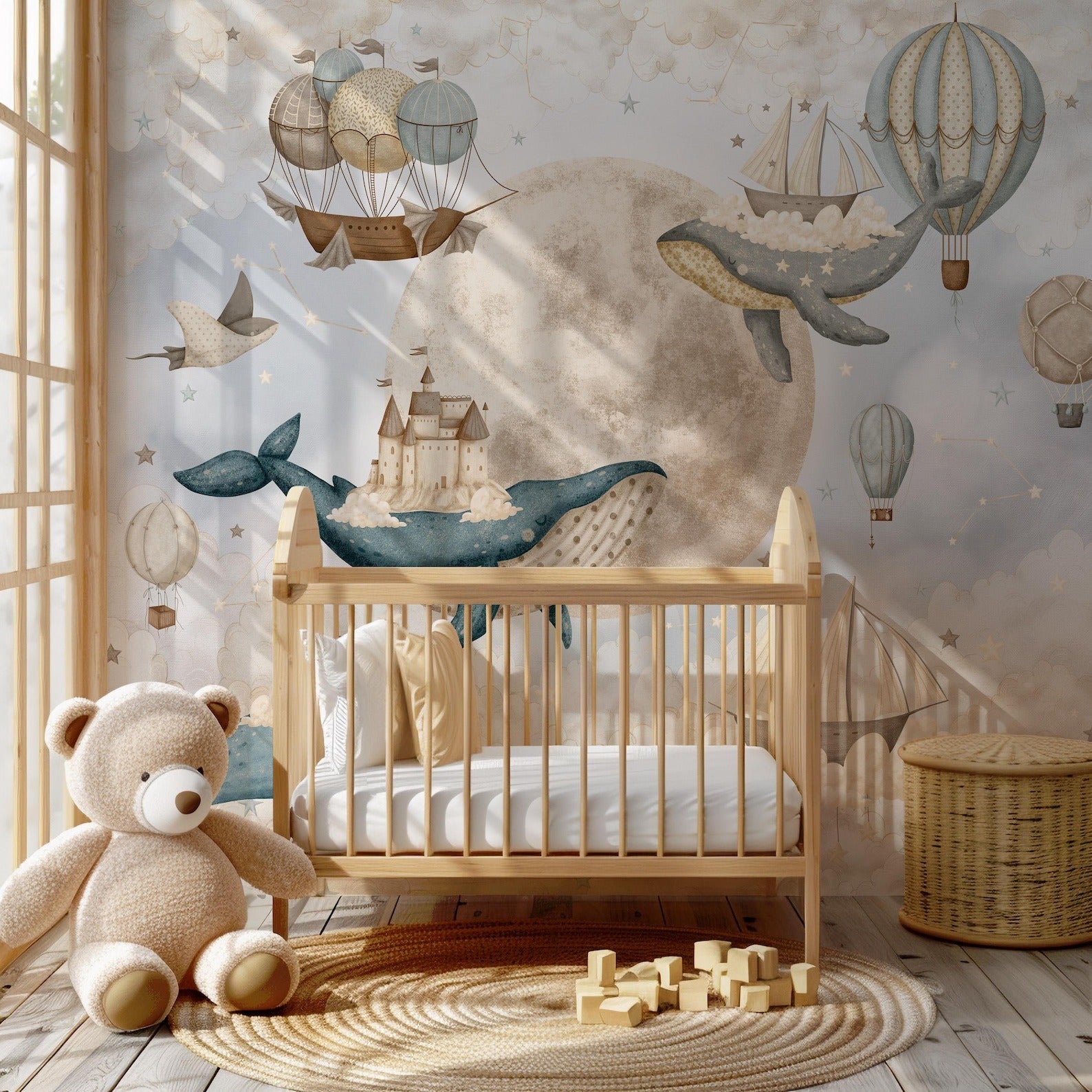 Papel para paredes ballenas voladoras
