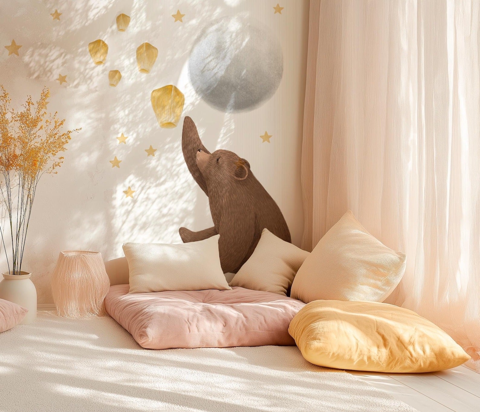Vinilos decorativos Adhesivos infantiles de Pared de oso, luna, globo deseos y estrellas