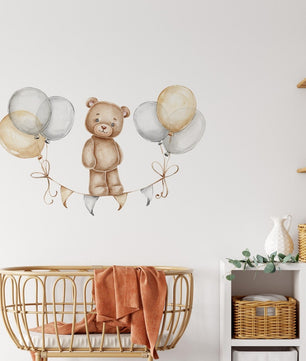 Vinilos decorativos Adhesivos infantiles de Pared de oso teddy con globos