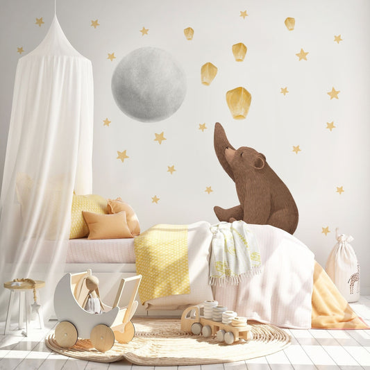 Vinilos decorativos Adhesivos infantiles de Pared de oso, luna, globo deseos y estrellas