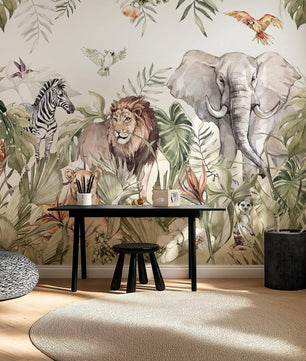 Papel para paredes infantil Paraíso safari acuarela