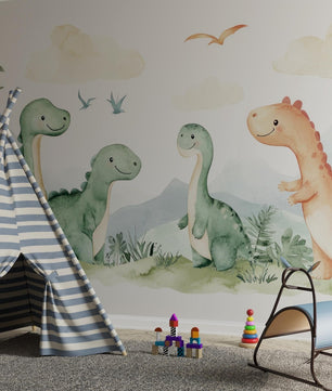 Papel para paredes Dinosaurios acuarela