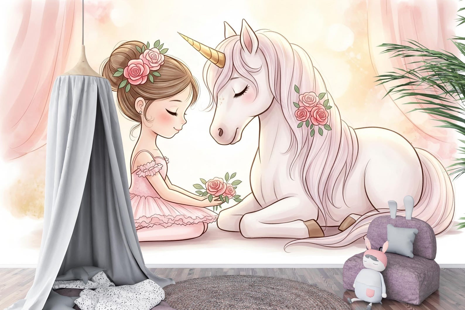 Papel para paredes Unicornio con Bailarina