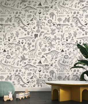 Papel para paredes Mosaico jurassico blanco y negro