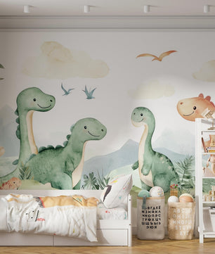 Papel para paredes Dinosaurios acuarela