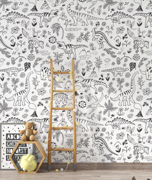 Papel para paredes Mosaico jurassico blanco y negro
