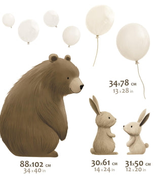 Vinilos decorativos Adhesivos infantiles de Pared de oso, conejos y globos