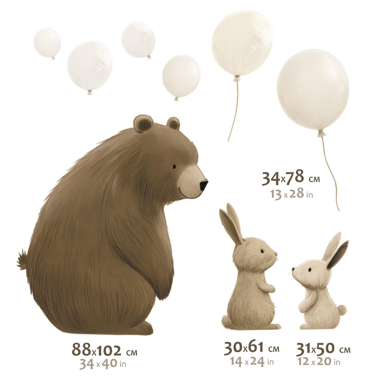 Vinilos decorativos Adhesivos infantiles de Pared de oso, conejos y globos