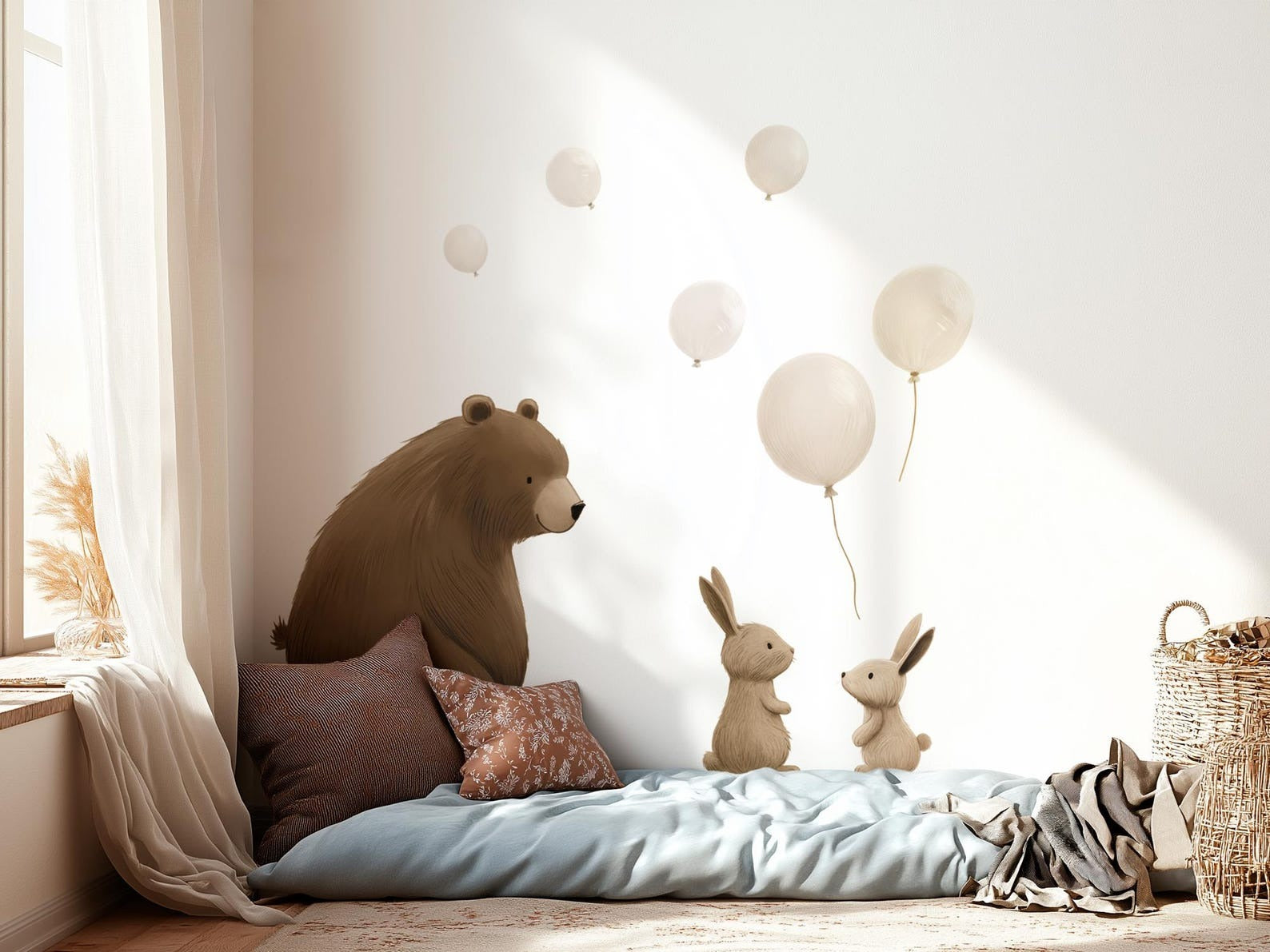 Vinilos decorativos Adhesivos infantiles de Pared de oso, conejos y globos