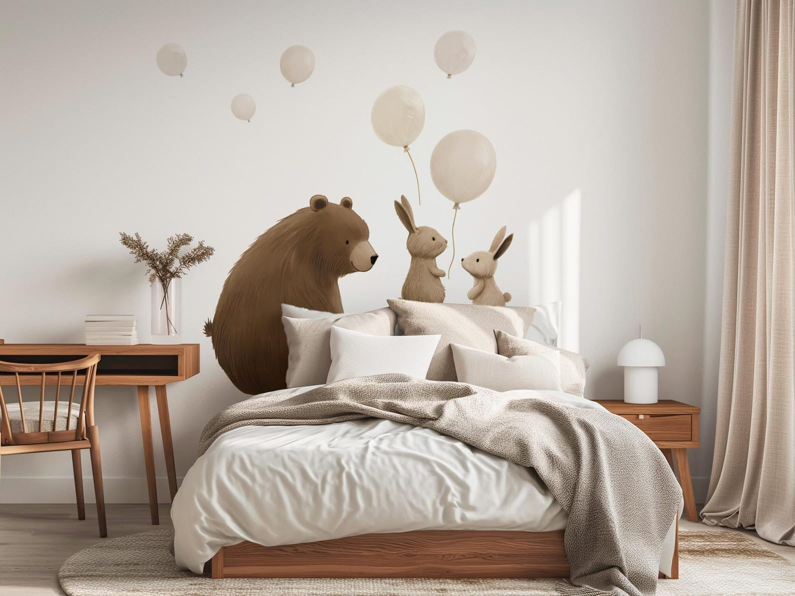 Vinilos decorativos Adhesivos infantiles de Pared de oso, conejos y globos