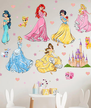 Vinilos decorativos Adhesivos infantiles de Pared princesas con castillo corazones y estrellas