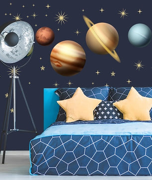 Vinilos decorativos Adhesivos infantilesde Pared espacio astronautas  sistema solarniño (0049)