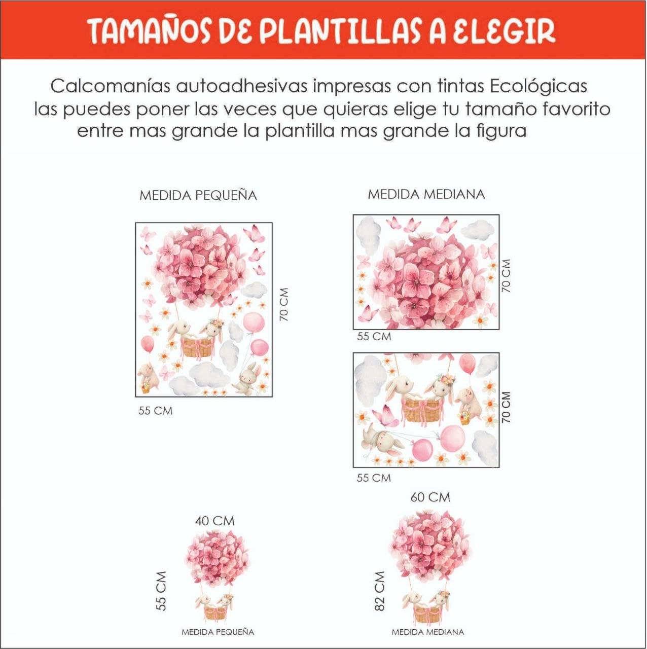 Vinilos decorativos Adhesivos infantiles de Pared conejas en globos aerostaticos (0058)