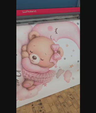 Vinilos decorativos Adhesivos infantiles de Pared de osa en nube con luna rosada