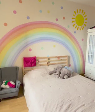 Vinilos decorativos Adhesivos infantiles de Pared arcoiris acuarela con sol y puntos