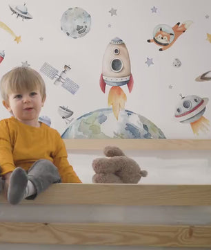 Vinilos decorativos Adhesivos infantiles de Pared espacio astronautas 15 niño (0052)