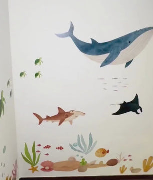 Vinilos decorativos Adhesivos infantiles de Pared animales de mar acuarela