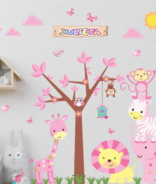 Vinilos decorativos Adhesivos infantiles de Pared  animales rosados (0010)
